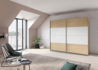 Rauch, rauch Schwebetürenschrank »Quadra«, mit Glaselementen, rauch Schwebetürenschrank »Quadra Bestseller Schlafzimmerschrank in vielen Breiten«, Kleiderschrank Garderobenschrank Schrank mit Glaselementen
