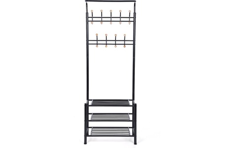 SONGMICS, Songmics - HSR04B Garderobenständer Kleiderständer mit 3 schuhablagen mit 18 haken, Metall, schwarz, 68,8 x 35,2 x 187 cm, SONGMICS Garderobenständer