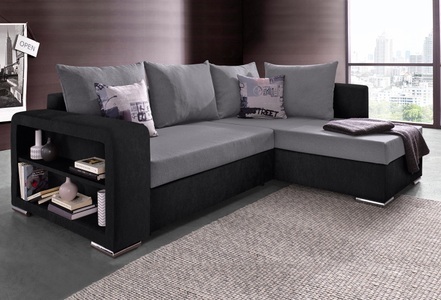 COLLECTION AB, COLLECTION AB Ecksofa, mit Bettfunktion, Bettkasten und Regalarmteil, Ottomane links oder rechts montierbar, wahlweise mit Federkern, frei im Raum stellbar, COLLECTION AB Ecksofa »John L-Form« mit Bettfunktion, Bettkasten und integriertem Regal