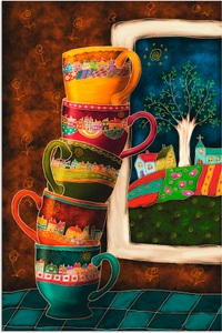 Artland, Artland Wandbild »Fröhliche Kaffeetassen«, Artland Wandbild »Fröhliche Kaffeetassen«, Getränke, (1 St.), als Alubild, Outdoorbild, Leinwandbild, Poster, Wandaufkleber