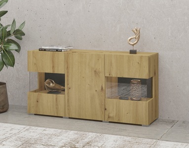 Helvetia, Helvetia Sideboard »Ava«, INOSIGN Sideboard »Ava, Breite 120 cm, hängend und stehend montierbar«, moderne grifflose Kommode, Anrichte, 3Türen, Eckverglasung