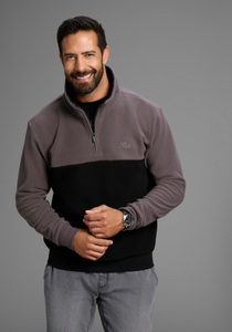 Mans World Fleecepullover, Troyer mit Kontrast-Part, ideal für den Übergang
