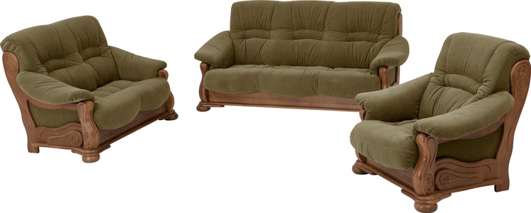 MAX WINZER, Max Winzer® Polstergarnitur »Texas«, mit dekorativem Holzgestell, 2-tlg., Max Winzer® Polstergarnitur »Texas Set besehend aus 2er- und 3er-Sofa, bequeme legere Polsterung«, mit dekorativem Eichenholzgestell, Retro Klassiker