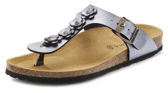 Lascana, LASCANA Zehentrenner, Sandale, Pantolette mit modischer Applikation und Korkfussbett, LASCANA Zehentrenner, Sandale, Pantolette mit modischer Applikation und Korkfussbett