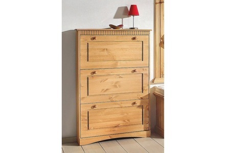 HOME AFFAIRE, Home affaire Schuhschrank »Rustic«, Home affaire Schuhschrank »Rustic« aus massiver Kiefer, 3 Schuhklappen, für 9-11 Paar, Kassettenoptik