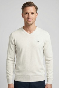 FYNCH-HATTON Strickpullover aus Baumwolle, mit V-Ausschnitt, hüftbedeckende Passform