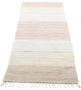 Theko®die Markenteppiche, Handwebteppich Walter Theko®die Markenteppiche Beige, THEKO Läufer »Stripe Cotton«, rechteckig, 5 mm Höhe, Handweb Flachgewebe, reine Baumwolle, handgewebt, mit Fransen