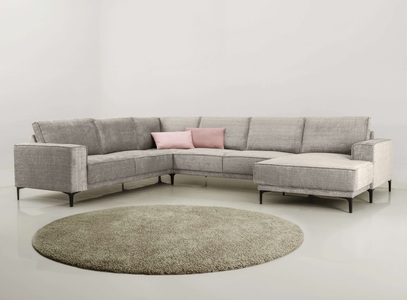 PLACES OF STYLE, Places of Style Wohnlandschaft »XXL Sofa Oland, Struktur, Flachgewebe, Luxus-Microfaser, Boucle«, U-Form, 342 cm, Wellenunterfederung, Skandi-Design, Metallfüsse, GOODproduct Wohnlandschaft »OLAND U-Form, XXL, B: 342 cm, Skandi-Design« Skandi-Design in Struktur, Flachgewebe, Luxus-Microfaser, Boucle