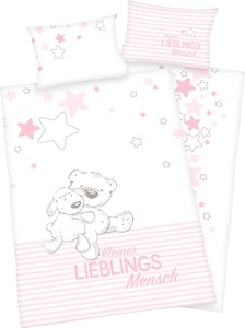 babybest®, babybest® Bettwäsche Kleiner Lieblingsmensch GOTS rosa 100 x 135 cm, Baby Best Babybettwäsche »Kleiner Lieblingsmensch«, mit niedlichem Teddy-Motiv und Schriftzug