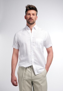 Eterna, ETERNA KURZARM HEMD REGULAR FIT UPCYCLING SHIRT LEINEN WEISS UNIFARBEN, Eterna Kurzarmhemd »REGULAR FIT«