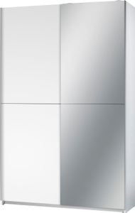undefined, Schwebetürenschrank mit Spiegel, Teleskopkleiderstange und zusätzlichen Boden, P & B Schwebetürenschrank in weiss , Fast B: 125 CM WEIß , Glas , 6 Fächer , 125x195.5x38 cm , Dekorfolie,Dekorfolie,verspiegelt , 002522011102