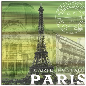 Artland, Artland Wandbild »Paris Collage«, Artland Leinwandbild »Paris Collage - grün«, Gebäude, (1 St.), auf Keilrahmen gespannt