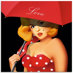 Artland, Artland Glasbild »Pin-Up Girl unter rotem Regenschirm«, Artland Glasbild »Pin-Up Girl unter rotem Regenschirm«, Frau, (1 St.), in verschiedenen Grössen