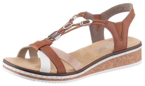Rieker, Rieker Riemchensandale, Rieker Riemchensandale, Sommerschuh, Sandalette, Keilabsatz, mit Accessoires verziert