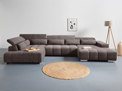 Cotta, COTTA Wohnlandschaft Orion, mit verstellbarer Kopfstütze, COTTA Wohnlandschaft »Orion U-Form«, inkl. Kopfteilverstellung und Nierenkissen