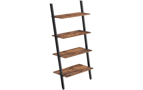 Vasagle, Vasagle - Standregal, Leiterregal, Wandregal mit 4 Ebenen, Industrie Design Bücherregal, Anstellregal, Wohnzimmer, Küche, Büro, Eisen, stabil, schräg, lehnt an der Wand, dunkelbraun LLS43BX, VASAGLE Regal »Leiter aus Holz und Metall«