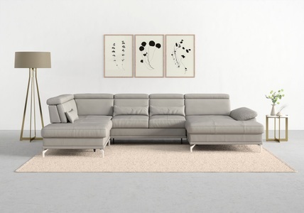 SIT&MORE, sit&more Wohnlandschaft »Cabrio«, Sitztiefenverstellung und Federkern, jeweils inklusive 3 Nierenkissen, sit&more Wohnlandschaft »Cabrio U-Form, B: 359 cm, mit Sitztiefen-, Arm- & Kopfteilverstellung« 3 Nierenkissen, Federkern, optional Bettfunktion und Stauraum