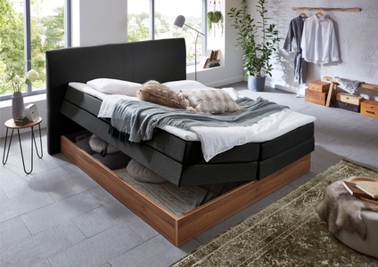 Premium collection by Home affaire Boxspringbett »Blomen«, mit Walnuss-Dekor, mit Bettkasten, verschiedene Härtegrade, mit Topper