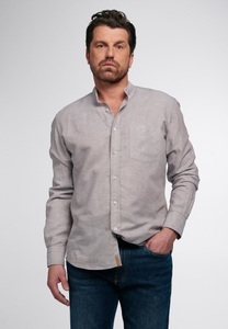 Eterna, ETERNA LANGARM HEMD REGULAR FIT UPCYCLING SHIRT LEINEN BEIGE UNIFARBEN, Eterna Langarmhemd »MODERN FIT«