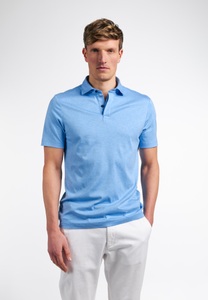 Eterna, ETERNA KURZARM POLOSHIRT SLIM FIT SOFT TAILORING JERSEY BLAU UNIFARBEN, 