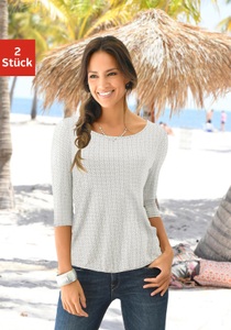 Lascana, LASCANA 3/4-Arm-Shirt, LASCANA 3/4-Arm-Shirt »mit modischem Cut-out«, (2er-Pack), aus weichem Viskose-Stretch