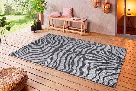 White Label, White Label - Teppich In-& Outdoor - 80 x 150 cm; - Grau, Silber, Home affaire Teppich »Zadie«, rechteckig, 3 mm Höhe, Zebra-Design, Robust, Pflegeleicht, Flachgewebe