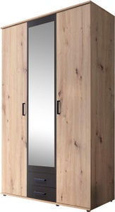 mooved, home24 Drehtürenschrank Middleton, MID.YOU Drehtürenschrank in anthrazit, eichefarben , Chicago , Glas, Holzwerkstoff , 4 Fächer , 2 Schubladen , 120x196x53.5 cm , Dekorfolie , Typenauswahl , 002522030201