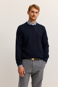 Bugatti, bugatti Rundhalspullover "Regular Fit" Basic Essential aus reiner Baumwolle