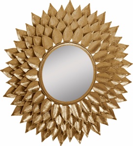 LEONIQUE, Leonique Spiegel, Leonique Dekospiegel »Sarai«, Wandspiegel, mit Blattgoldfarben-Finish, Sonne, Ø 73,5 cm, Rahmen aus Metall
