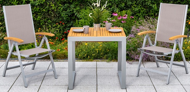 Merxx, MERXX Gartentisch »Naxos«, Eukalyptus/Alu, ausziehbar, 120x70 cm, natur, MERXX Gartentisch »Naxos«, BxT: 80/120 x 70 cm