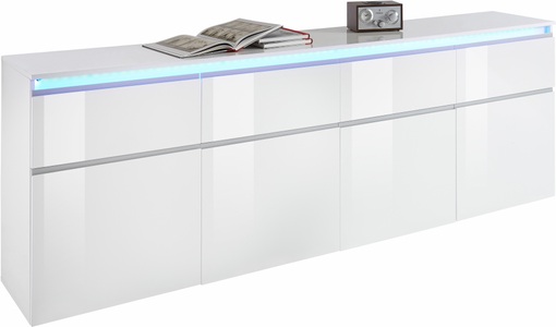 TECNOS, Tecnos Sideboard »Magic«, Breite 240 cm, ohne Beleuchtung, INOSIGN Sideboard »Magic, Kommode, Schrank, Kredenz«, mit 4 Türen, 4 Schubkästen sowie alufarbenen Softgriffen, Breite 240cm