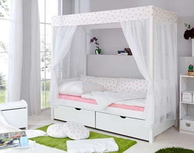 TICAA, Ticaa Einzel-/Himmelbett »Lino«, mit Schubkästen »Melanie«, Ticaa Himmelbett »Lino« Himmelbett, inkl. Schubkasten und Rollrost