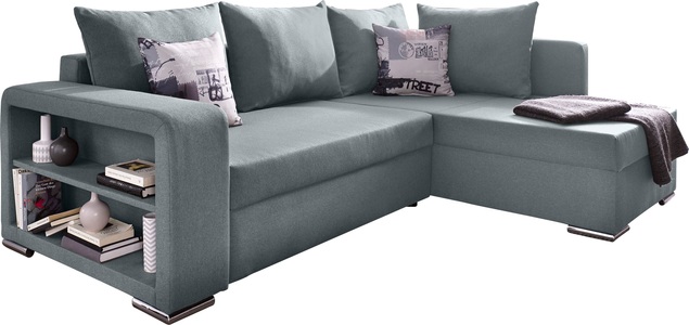 COLLECTION AB, COLLECTION AB Ecksofa, mit Bettfunktion, Bettkasten und Regalarmteil, Ottomane links oder rechts montierbar, wahlweise mit Federkern, frei im Raum stellbar, COLLECTION AB Ecksofa »John L-Form« mit Bettfunktion, Bettkasten und integriertem Regal