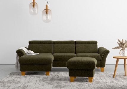 HOME AFFAIRE, Home affaire Ecksofa, wahlweise mit Bett mit klappbaren Rollen, Kasten und Kopfverstellung, Home affaire Ecksofa »Lindgren L-Form«, wahlweise mit Bett mit klappbaren Rollen, Kasten und Kopfverstellung