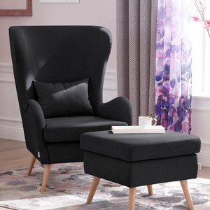 Guido Maria Kretschmer Home&Living Sessel »Salla«, wahlweise mit oder ohne Hocker, grosser Sessel: Masse B/T/H: 78/94/118 cm, Bezug auch in Luxus-Microfaser in Teddyfelloptik