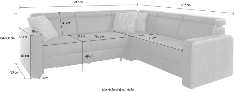 sit&more Ecksofa »Bologna«, inklusive Kopfteilverstellung und Federkern, wahlweise mit Bettfunktion und Schubkasten