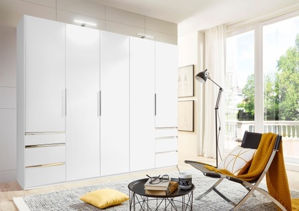 fresh to go, home24 Drehtuerenschrank Level 36A, MID.YOU Drehtürenschrank in weiss , Level 36A 250Cm Weiss , Metall, Kunststoff , 3 Fächer , 6 Schubladen , 250x216x58 cm , Dekorfolie,Nachbildung , 001787048701