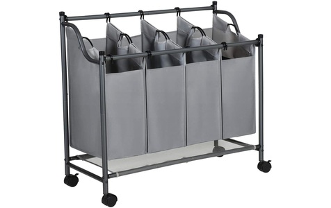 SONGMICS, Songmics - Wäschekorb auf Rollen, Wäschesortierer mit 4 abnehmbaren Stofftaschen, Wäschesammler, Aufbewahrung für Spielzeug, stabil, 4 x 35 Liter, grau LSF005GS, SONGMICS Wäschesack