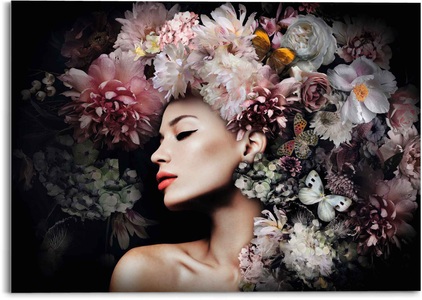 Reinders!, Reinders! Glasbild »Glasbild Frau mit Blumenhut Frau - Schmetterling - Strauss - Romantik«, Menschen, (1 St.), Reinders! Glasbild »Glasbild Frau mit Blumenhut Frau - Schmetterling - Strauss - Romantik«, Menschen, (1 St.)