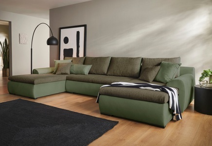HOME AFFAIRE, Home affaire Wohnlandschaft »Win«, wahlweise mit Bettfunktion und Bettkasten, Home affaire Wohnlandschaft »Win U-Form, B: 366 cm - OTTO. Verlässliche Qualität.« mit Bettfunktion, Bettkasten & 5 Zierkissen