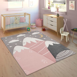 PACO HOME, Paco Home Kinderteppich »Cosmo 707«, rechteckig, 3D-Design, niedliches Motiv Berge & Sterne, Pastell-Farben, 