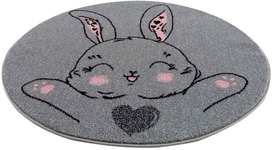Carpet City, Carpet City Kinderteppich »Savanna 9379«, rund, 11 mm Höhe, Kurzflorteppich für alle Räume, Carpet City Kinderteppich »Savanna 9379«, rund, 11 mm Höhe, Spielteppich, Teppich, Hase, Grau, für Kinderzimmer, Kurzflor