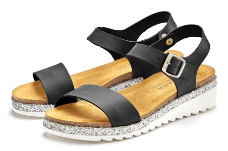 Lascana, LASCANA Sandalette, aus Leder mit Korkfussbett und leichtem Keilabsatz, LASCANA Riemchensandalette, Sandale, Sommerschuh aus Leder mit Korkfussbett und leichtem Keilabsatz