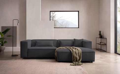LeGer Home by Lena Gercke Ecksofa »PIARA mit Kedernaht, Cord, Leinenoptik o. Strukturstoff, Couch, L-Form« wahlweise Ottomane rechts/links, schwarze Füsse, bequemer Sitzkomfort