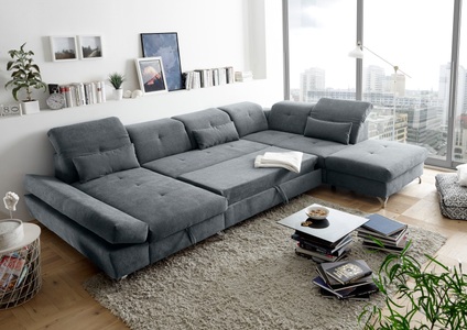 Fredriks, home24 Wohnlandschaft Easton, MID.YOU Wohnlandschaft in mikrovelours anthrazit , Melfi , Textil , 350x245 cm , Mikrovelours , 002220028601