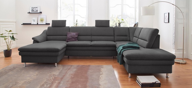 SIT&MORE, sit&more Wohnlandschaft, sit&more Wohnlandschaft »Cardoso U-Form« mit Federkern und Kopfstützen, mit Bettfunktion und Relaxfunktion