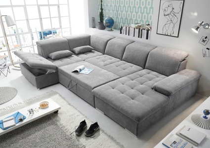 MID.YOU, MID.YOU Wohnlandschaft in textil, holzwerkstoff grau , Wayne U , Uni , 240 cm , Nachbildung , seitenverkehrt erhältlich, Rücken echt , 002220026708, MID.YOU Wohnlandschaft in mikrovelours grau , Wayne U , Textil , Uni , 340x240 cm , Mikrovelours , Schlafen auf Sitzhöhe, Rücken echt , 002220026708