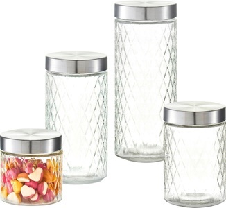 Zeller Present, Zeller Present Vorratsglas »Raute«, (Set, 4 tlg.), Zeller Present Vorratsglas »Raute«, (Set, 4 tlg.), Rauten Muster im Glas