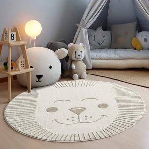 Carpet City, Carpet City Kinderteppich »MARA714«, rund, Kinderzimmer Teppich Tiere Beige Spielzimmer, Carpet City Kinderteppich »MARA714«, rund, 11 mm Höhe, Kinderzimmer, Kurzflor,robust,Tiere, Spielzimmer
