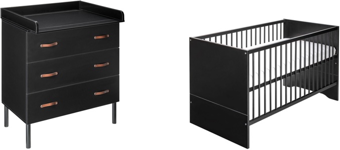 Schardt, Schardt Babymöbel-Set »Camiel Black«, (Spar-Set, 2 St.), Made in Germany, mit Kinderbett und Wickelkommode, Schardt Babymöbel-Set »Camiel Black«, (Spar-Set, 2 tlg., Kinderbett, Wickelkommode), Made in Germany; mit Kinderbett und Wickelkommode